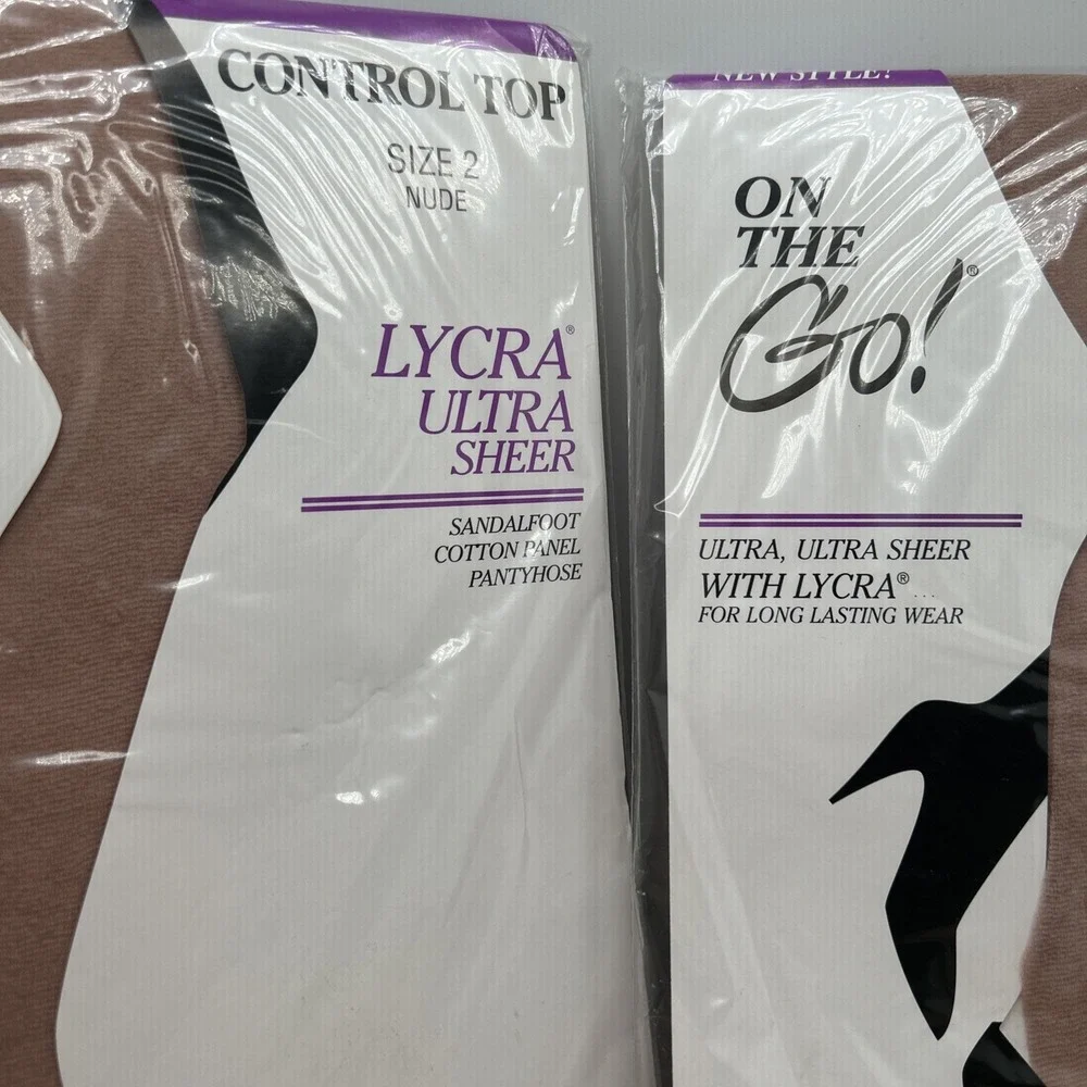 2 Pairs On the Go! Lycra Ultra Sheer Control Top Pantyhose Nude‎ Size 2 New